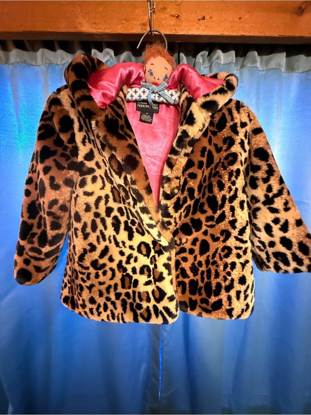 Vintage Donna Salyers  “Fabulous Furs” Toddler Hooded Leopard Faux Fur Coat 3T